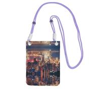 Purple Carry Crossbody Purse – Hong Kong Print Mobile Phone Bag, Perfect for Commuting, Shopping, and Outdoor Activities