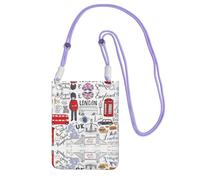 Purple Carry Crossbody Purse â€“ I Love London Print Mobile Phone Bag, Perfect for Commuting, Shopping, and Outdoor Activities
