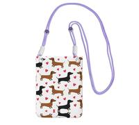 Purple Carry Crossbody Purse – Romantic Dachshunds Print Mobile Phone Bag, Perfect for Commuting, Shopping, and Outdoor Activities