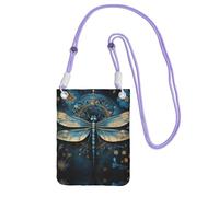Purple Carry Mobile Phone Bag – Art Blue Dragonfly Print Crossbody Purse, Ideal for Outdoor Activities, Commuting, and Shopping