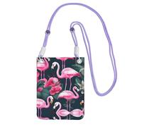 Purple Carry Mobile Phone Bag – Flamingo Floral Printed Print Crossbody Purse, Ideal for Outdoor Activities, Commuting, and Shopping