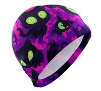 Purple Cartoon Black Cats mens swim for beginners Short Hair waterproof large swim for women Hair Protection and Drag Reduction gorro para natacion mujer