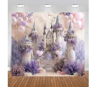 Purple Castle Backdrop for Photography - Princess Balloon Arch Backdrop with Floral Fantasy Design, Royal Purple Princess Party Backdrop for Girls Birthday, Baby Shower & Wedding Decor(I,360x250cm)