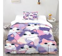 Purple Cat Bedding Set Duvet Bedding Set 2 Pcs with Pillowcase 3D Print Cute Animals Soft Lightweight Quilt Cover with Zipper for Boys & Girls Single（135x200cm）