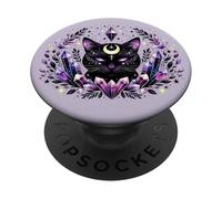 Purple Cat Cute Black Cat Goth Cat Witchy Cat Witch Cat Moon PopSockets Swappable PopGrip