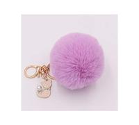 Purple Cat Keychain Cute Pompom Plush Animal bag Lovely Keyring Women Gift