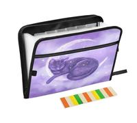Purple Cat Moon Expanding File Folder 13 Pockets Accordion File Organiser Folders for Paperwork A4 Storage Portable Document Organiser Filing Wallet