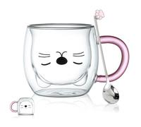 Purple Cat Mug with Handle Cute Mugs Glass Double Wall Insulated Glasses Espresso Cup, Coffee Cup, Tea Cup, Milk Cup, Best Birthday Gift for Office and Personal (Purple Cat)
