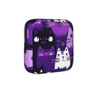 Purple Cat Sanitary Napkin Storage Bag Period Pouch, Discreet Sanitary Towel Holder Cute Kitten Portable Feminine Pad Organiser for Women, Teen Girls, Travel & School