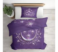 Purple Celestial King Size Bedding Sets 3 Piece, Bedroom Decor Duvet Cover and 2 Pillowcases, Boho Moon Star Quilt Cover with Zip, Ultra Soft Microfibre YH-V49
