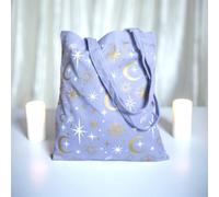 Purple Celestial Print Tote Bag Pastel Moon & Star Reusable Shopper