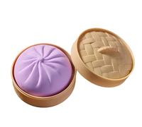 Purple Cha Siu Bun Soft Stress Ball with Steamer, Simulation Food Design, Silicone Fidget Toy, Anxiety Relief, Funny Gag Present, Steamed Bun Toy