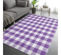 Purple Checkerboard Rugs Living Room 60x110, Plaid Gingham Tartan Check Carpet for Bedroom, Non Slip Small Rug - Low Pile Flannel Floor Mat, Machine Washable Area Rugs H-11