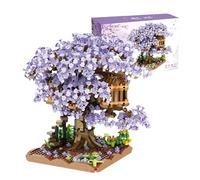 Purple Cherry Blossom Bonsai Tree Mini Micro Building Blocks Set (1443PCS), Mini Sakura Treehouse Display Model for Home Office Decor, Creative DIY Building Toy Gift for Adults & Kids