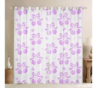 Purple Cherry Bow 52 x 63 Inch Blackout Curtains - Cute Ribbon Bow Eyelet Curtains - Romantic Boho Floral Window Drapes 2 Panels Dreamy Princess Style Bowknot Decor Kawaii Room Decor Aesthetic