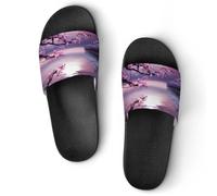 Purple Cherry Flowers Moon Ocean Men's Slide Sandal Non Slip Shower Shoes Bathroom Slippers for Pool Beach 37 (235mm)