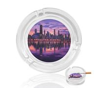 Purple Chicago Skyline Funny Glass Ashtray Round Decorative Smoking Ashtrays 3.3" for Home Office Indoor