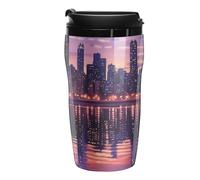 Purple Chicago Skyline Portable Coffee Cups Insulated Mug Water Tumbler with Lid Sealed for Hot Cold Drinks 250ml