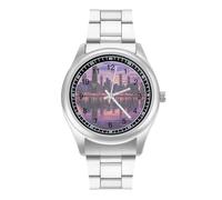 Purple Chicago Skyline Simple Stainless Watch Fashion Designer Wristwatch Easy Reader Analog Watches Gifts for Men
