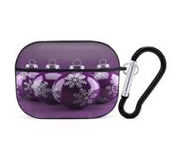 Purple Christmas Ball Earbuds Organizer Shockproof Protective Airpods Pro Cover with Carabiner Clip Anti Fall Carrying Earphone Case Cover for Airpods Pro 2nd Generation Black