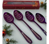 Purple Christmas Spoon Gift Set - 4 Engraved Stainless Steel Teaspoons with Red Gift Boxes | “Made with Love Christmas 2025” | Ready to Gift | Secret Santa, Teacher, Staff Gifts