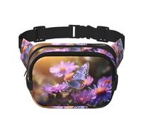 Purple Chrysanthemum Butterfly Fitness travel shoulder bag, fashionable and casual waist bag, square double-layer waist bag, Black, One Size, Black, One Size
