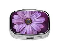 (Purple Chrysanthemum) Square Pill Box with 2 Compartment Small Pill Organizer Portable Pill Case Vitamin Containers, Travel Essentials 5.5x4x1.8 cm