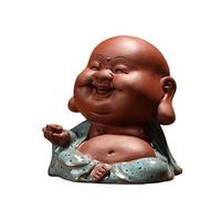 Purple Clay Tea Pet with Tea Strainer, Zisha Small Monk Buddha Figurine Ornaments, Handmade Crafts Kung Fu Tea Set Decoration Accessories (Blue)