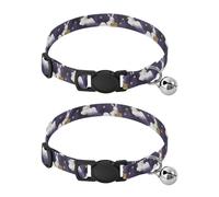 Purple Clouds Rabbits Moon Dog Collars for Small Dogs Quick Release Buckle Dog Collars for Males Set of 2