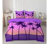 Purple Coconut Tree Double Duvet, Anti Allergy Coverless Duvet Double for All Seasons, 7.25 Tog Modern Landscape Bed Quilts Set - Soft & Washable Bedding Comforter with 2 Pillowcases
