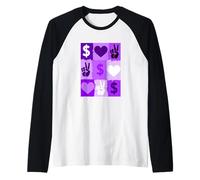 Purple Color Peace Love Money Grid Purple Graphic Raglan Baseball Tee
