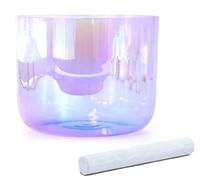 Purple Colored Clear Crystal Singing Bowl for Yoga Meditation & Sound Bath, Quartz Chakra Sound Bowl with Suede Mallet & O-ring(432Hz,8inch C note)