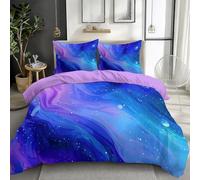Purple Cot-bed Size Duvet Cover, Soft Abstract Universe Galaxies Planets Printed Bedding Set, Brushed Microfiber Duvet Covers with Zipper Closure 120 x 150 cm, Easy care and hypoallergenic
