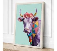 Purple Cow in Bloom Boho Canvas Wall Art Print 18x12 Inch (46 x 30 cm)