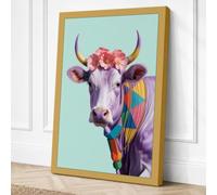 Purple Cow in Bloom Boho Canvas Wall Art Print 24x16 Inch (61 x 41 cm)