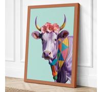Purple Cow in Bloom Boho Canvas Wall Art Print 24x16 Inch (61 x 41 cm)