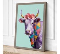 Purple Cow in Bloom Boho Canvas Wall Art Print 24x16 Inch (61 x 41 cm)