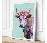 Purple Cow in Bloom Boho Canvas Wall Art Print 36x24 Inch (91 x 61 cm)