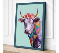 Purple Cow in Bloom Boho Canvas Wall Art Print 36x24 Inch (91 x 61 cm)