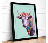 Purple Cow in Bloom Boho Framed Wall Art Print A1 (84.1×59.4cm) Black, Wall Decor for Living Room, Bedroom, Office & Home, Ready to Hang, Art Gift