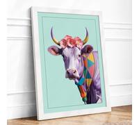 Purple Cow in Bloom Boho Framed Wall Art Print A3 (42×29.7cm) White, Wall Decor for Living Room, Bedroom, Office & Home, Ready to Hang, Art Gift