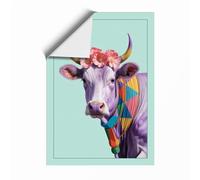 Purple Cow in Bloom Boho Unframed Wall Art Print A3 (42×29.7cm), Wall Decor for Living Room, Bedroom, Office & Home, Art Gift