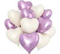Purple Cream White Heart Balloons,12Pcs 18Inch Cream Purple Sand White Heart Shaped Foil Helium Balloons for Birthday Anniversary Wedding Engagement Party Decorations