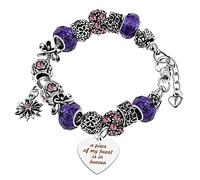 Purple Crystal Beaded Snake Chain Bracelet, Silver Tone, Love Beads, Memorial Charms-A Piece of My Heart is in Heaven Y807-UK (Purple)