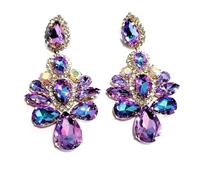 Purple Crystal Dangle Earrings for Women Studs Wedding Water Drop Statement Rhinestone Earrings(Color1)