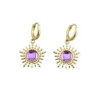 Purple Crystal Sun Dangle Small Hoop Earrings for Women Her Vintage Statement Sunburst Drop Earring Boho Sunshine Charm Summer Beach Huggie Hoops Cartilage Hypoallergenic Fashion Birthday Jewelry Gift