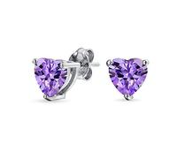 Purple Cubic Zirconia Heart Shaped CZ Solitaire Stud Earrings For Women .925 Sterling Silver Simulated Amethyst
