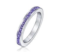 Purple Cubic Zirconia Stackable CZ Channel Set Eternity Band Ring For Women Simulated Amethyst .925 Sterling Silver