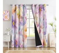 Purple Curtains 46 X 54 Inch Watercolor Pastel Floral Patterns Room Darkening Curtains Thermal Insulated Energy Saving Super Soft Eyelet Blackout Curtains For Bedroom Soft And Elegant Style 2 Panels