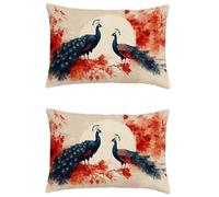 Purple Cushion Covers 16x24in Outdoor Cushions Waterproof Linen Double Sided Printing Rectangle Cushion Covers Peacock Invisible Zipper,Set of 2 Decorative Garden Pillows covers for Patio Bench M-783